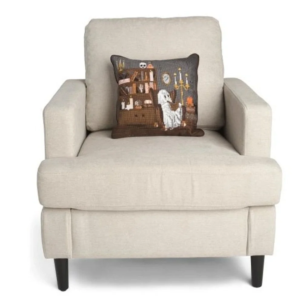 Rachel Ashwell Farmhouse Book Lover Ghost Needlepoint Pillow 14x14 Halloween